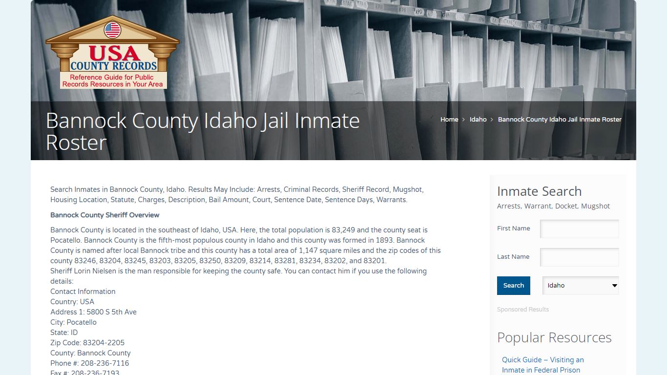 Bannock County Idaho Jail Inmate Roster | Name Search